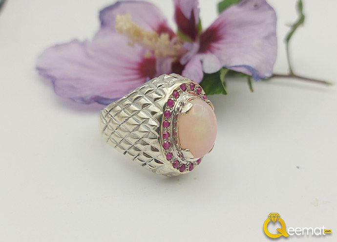 Opal Pure Silver Ring Small Burfi Style For Men