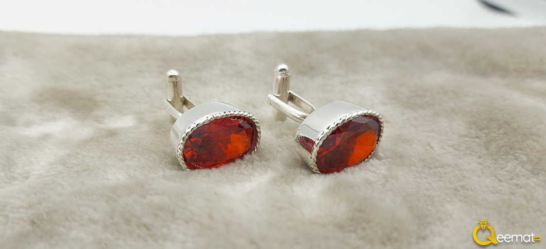 Red Zircon Gemstone Silver Cufflinks For Men's