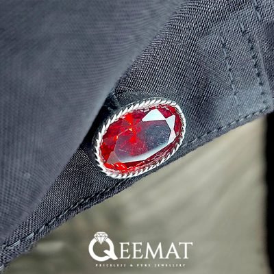 925 Silver Handmade Cufflink Studs for Men with Red Zircon Gemstone