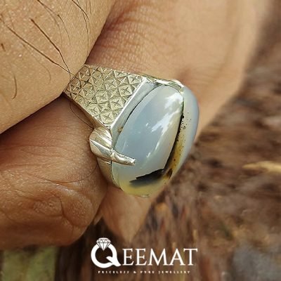 Silver Moss Agate Engagement Ring For Men - Agate Engagement Rings