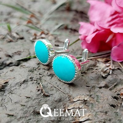 Handcrafted 925 Silver Metal Turquoise Stone Cufflinks for Men's