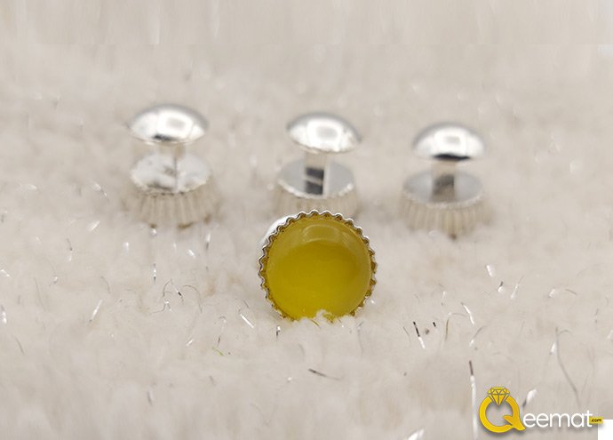 Beautiful Yellow Agate Silver Cuff Buttons for Men's