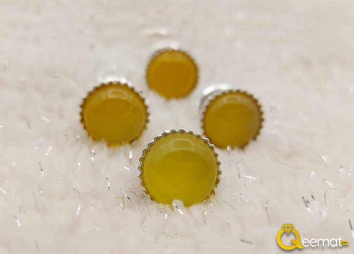 Beautiful Yellow Agate Silver Cuff Buttons