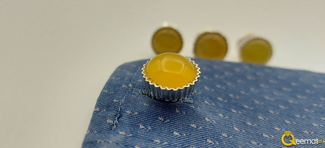 Beautiful Yellow Agate Silver Cuff Buttons