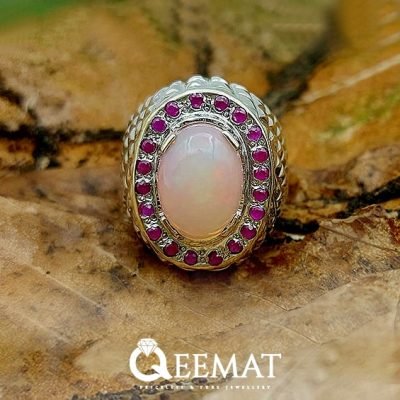 Natural Opal Stone Ring for Men - Handmade Sterling Silver Ring of Opal