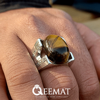 Real Tigers' Eye Gemstone Men's Ring - Made of 925 Sterling Silver