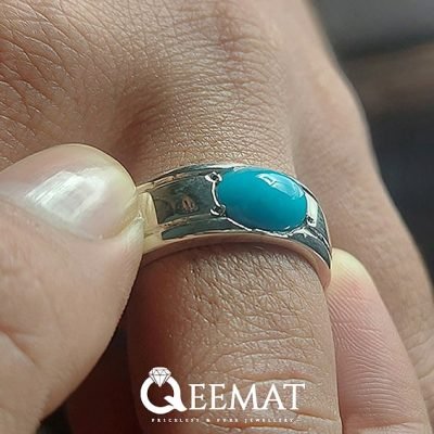 Natural Turquoise Silver Band Ring - Engagement Silver Rings