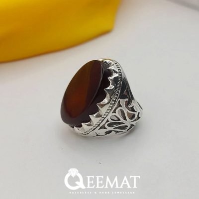 Blackish Brown Agate Stone Silver Ring for Men - Handcrafted Design