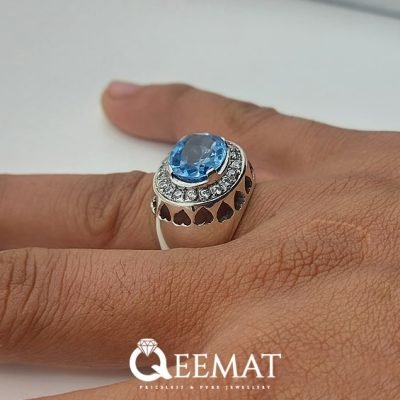 Sky Blue Natural Gemstone Ring for Men - Blue Topaz Silver Ring