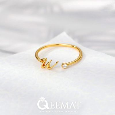 Moissanite Diamond Initial Ring of 925 Sterling Silver - Gold Plating