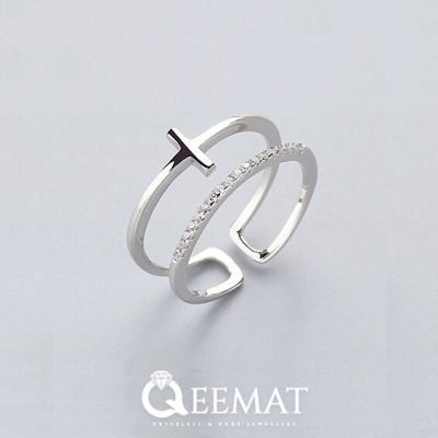 Simple Double Bar 925 Sterling Silver Ring for Ladies