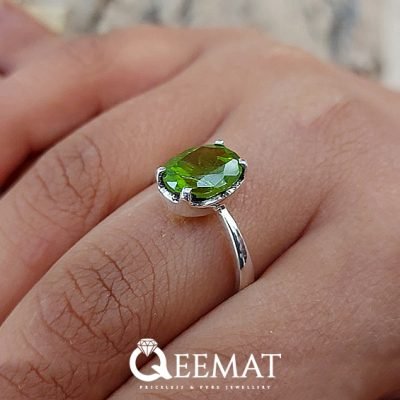 Natural Peridot Ring for Women - Oval Shape Pear Green Gemstone