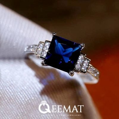 925 Silver Blue Sapphire Radiant Cut Gemstone Ring for Women