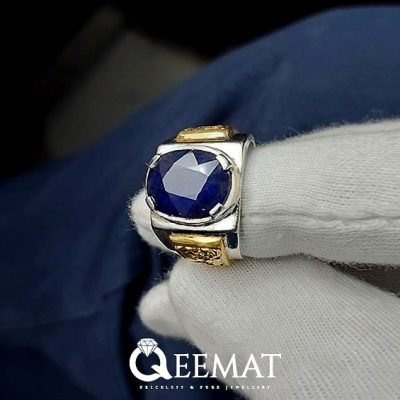 Antique Design Oval Cut Blue Sapphire Stone Silver Ring for Men's