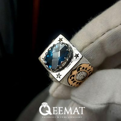 Natural London Topaz Signet Ring for Men - Antique Silver Ring Design