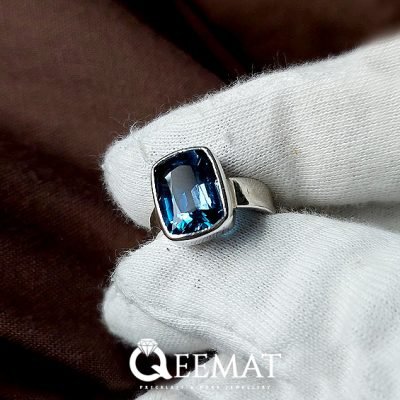 Natural London Blue Topaz Ring, Cushion Cut Blue Topaz Ring