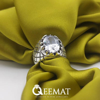 Men's Silver Ring With White Zirconia or White Topaz Gemstone