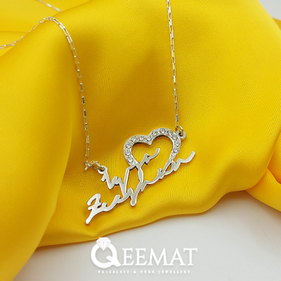 Custom Name Silver Pendant with Chain - Gift for Her with Stones