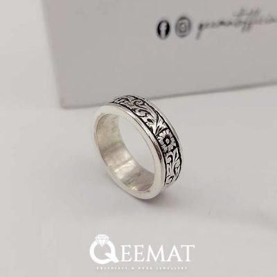 Thick Silver Band Ring for Men & Women - Handmade Floral Design