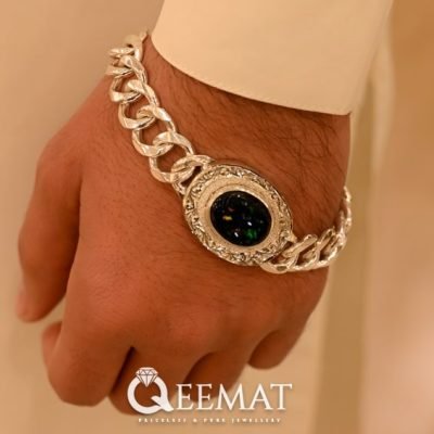 Natural Black Opal Handmade Chain Bracelet Made of Silver