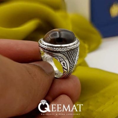 Antique Men's Tiger Eye Ring - Handmade Turkish Design Silver Ring