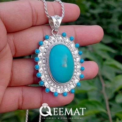 Blue Turquoise Wedding Necklace - Large Stone Art Deco Design