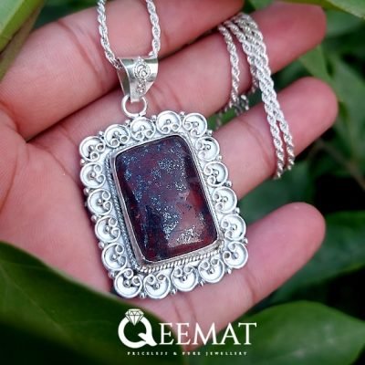 Handmade Natural Rectangle Cut Fire Agate Silver Necklace for Women