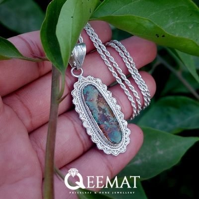 Ellipse Shape Scenic Turquoise Necklace - Long Wedding Event Pendant