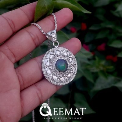 Black Ethiopian Fire Opal Necklace - Round Cut Silver Pendant
