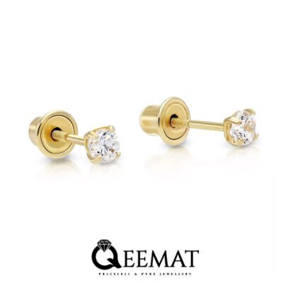Gold Plated 925 Silver Diamond Stud Screw Back Earrings