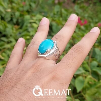 Authentic Turquoise Ring for Men - Handmade Octagonal Silver Ring