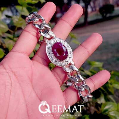 Genuine Garnet Bracelet for Men - January Birthstone Silver Chain Bracelet