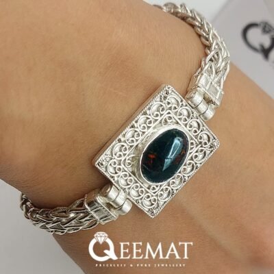 Black Opal Bracelet For Women - Genuine Fire Opal Silver Bracelet