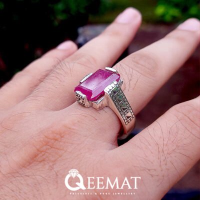 Ruby Engagement Ring for Men - Sterling Silver Ruby Stone Ring