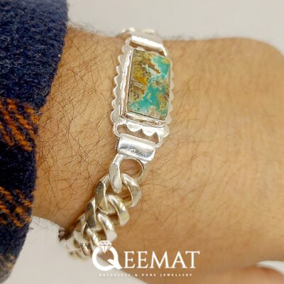 Unique Silver Bracelet with Rectangular Turquoise Gemstone