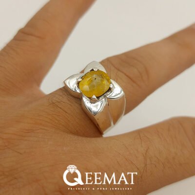 Sterling Silver Oval Cut Yellow Sapphire Engagement Ring for Men